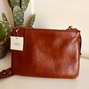 Fossil Devon brown leather crossbody bag